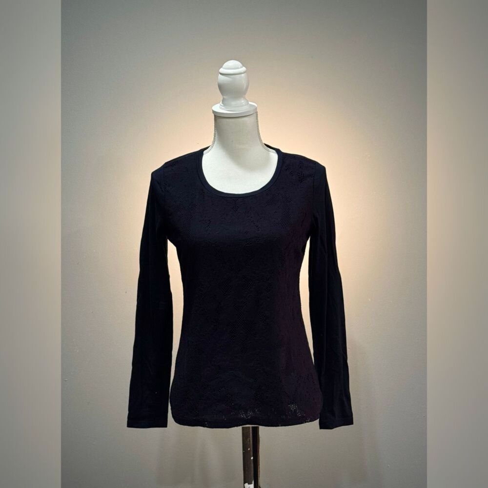 Navy Ann Taylor Mixed Media L/S Top Size S EUC